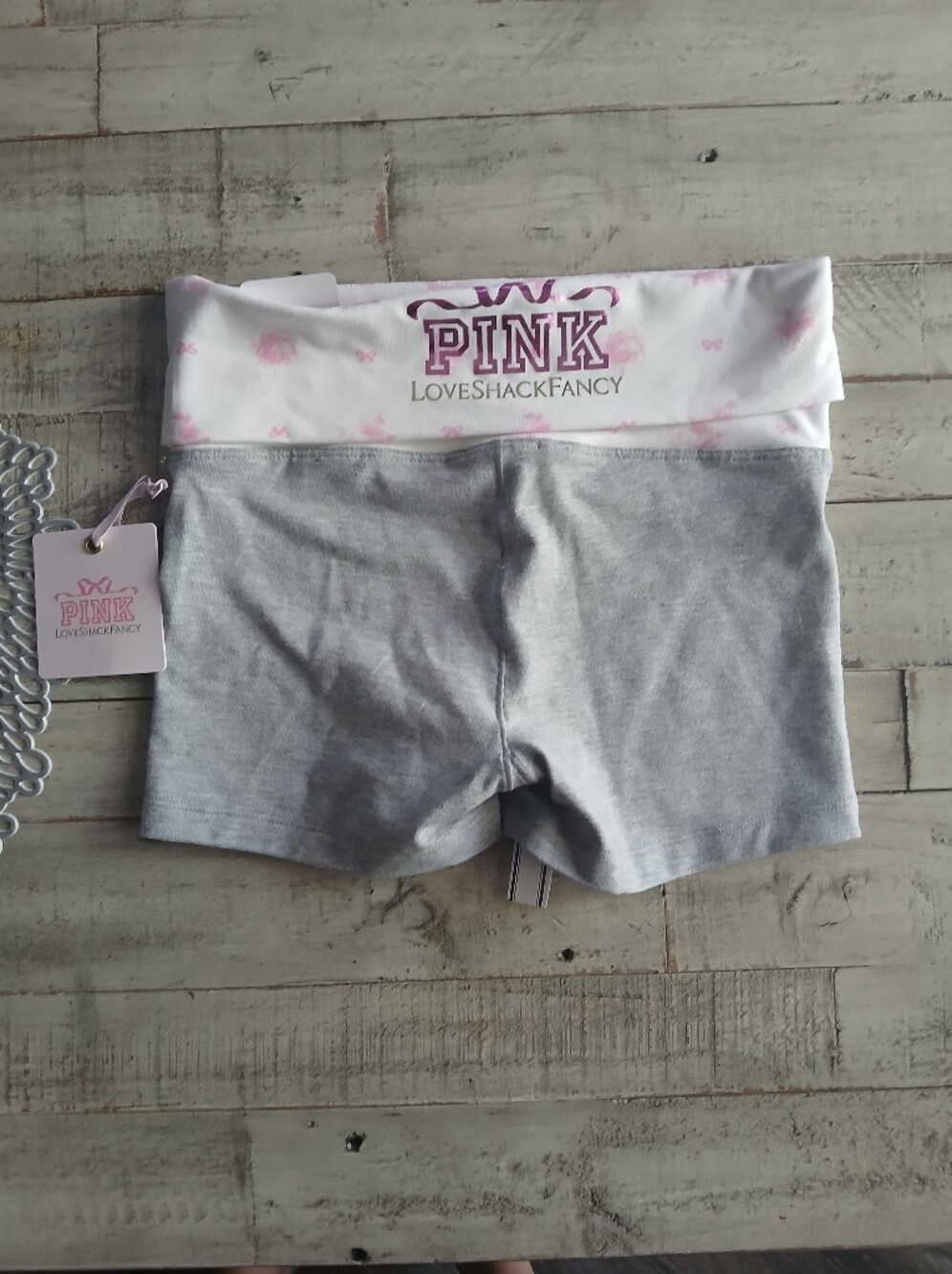 LoveShackFancy X VS PINK COLLAB White & Gray Fold-Over Waistband Shorts